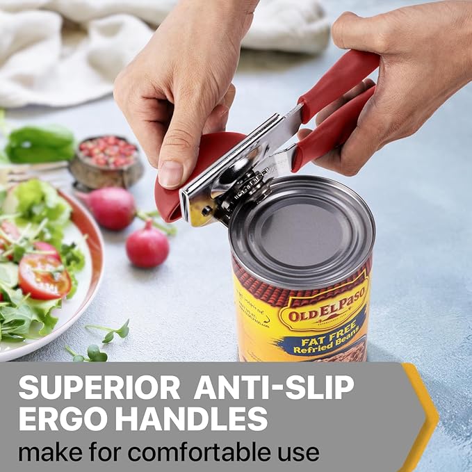UHIYEE Heavy Duty Hand Can Opener with Comfortable Grip for Seniors, Red