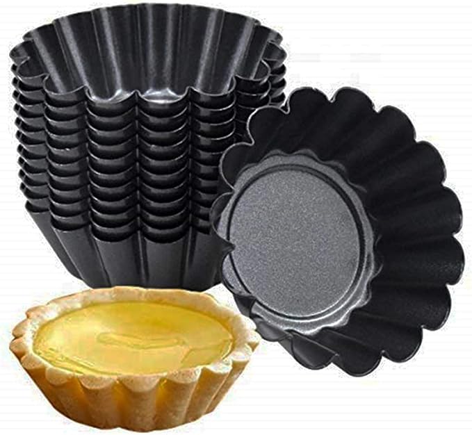 MGGi 12 Packs Egg Tart Mold, Bigger Size 3 x 0.9inch, Non-Stick Pan Carbon Steel Cake Molds, Mini Pie Mould, Muffin Cupcake Pudding Baking Cup Maker - for Pies, Chinese Egg Tart, Cakes