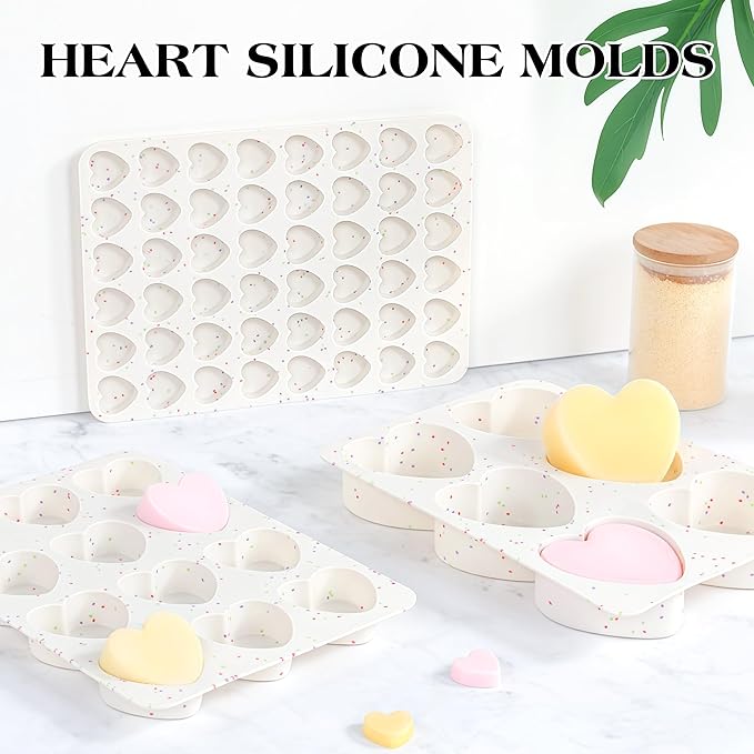 AOTASO 3 Inch Large Heart Shaped Silicone Molds for Chocolate, Candy, Cake, Soap (Set of 2, Cream)
