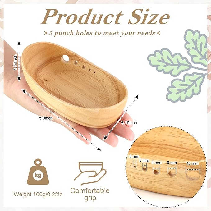 SKLENICE Wooden Herb Stripper Bowl Handmade Herb Stripper Tool with 5 Different Hole Sizes Efficient Herb Peeling Cup Herb Leaf Peeler for Separating Leaves Kale Broccoli Thyme Basil Rosemary