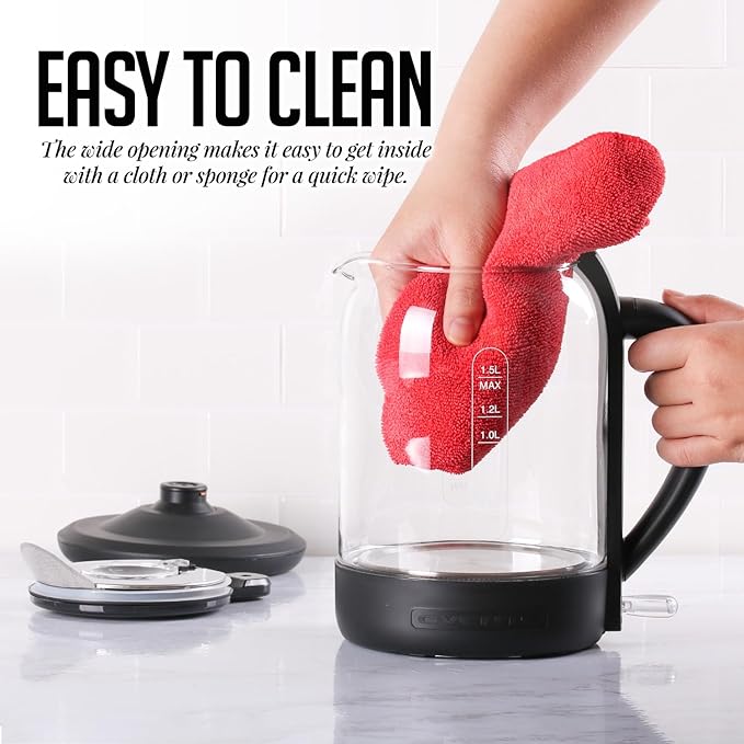 OVENTE 1.5L Glass Electric Kettle Water Boiler, Black KG516B