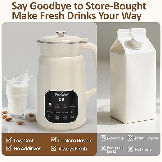 SUNVIVIPRO 60oz Nut Milk Maker Machine, 8 in 1 Soy Milk Maker Blender with Delay Start/Keep Warm/Self Clean, Touch Screen Food Processor for Soy/Nut/Oat Milk, Juice, Milkshake, Rice Paste & Boil Water