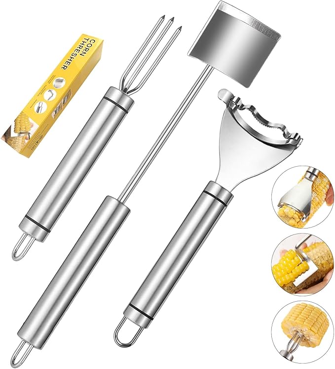 3 Pcs Corn Cob Peeler, Corn Stripper, Corn Holder, Corn Peeler with long handle Stainless Steel Corn Cob Stripper Tool, Efficient Design Perfect for Dining Enthusiasts
