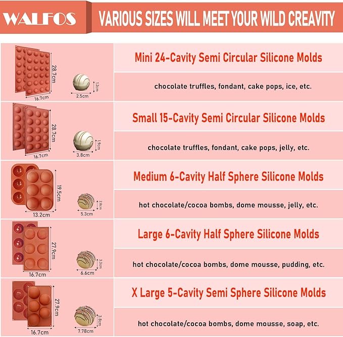 Semi Sphere Silicone Mold, Silicone Chocolate Molds,3 Packs Baking Molds for Making Chocolate, Cake, Jelly, Dome Mousse (6, 15 and 24 Cups)