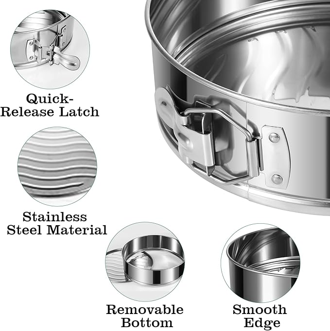 E-Gtong 4" 7" 9" 10" Springform Pans Set of 4, Stainless Steel Cheesecake Pan with Removable Bottom, Leakproof & Nonstick Springform Cake Mold for Baking with 50 Pcs Paper Liners