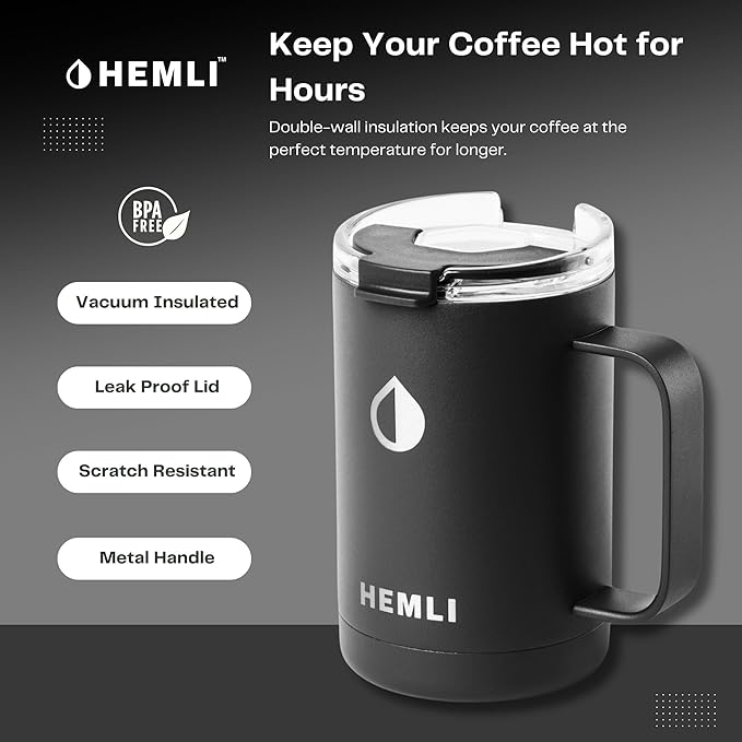 Hemli 16 oz Pour Over Camping Coffee Maker Set– Vacuum Insulated Mug with Leakproof Lid, Stainless Steel Micro Filter, Portable Coffee Maker for Camping, Travel & Outdoor Adventures
