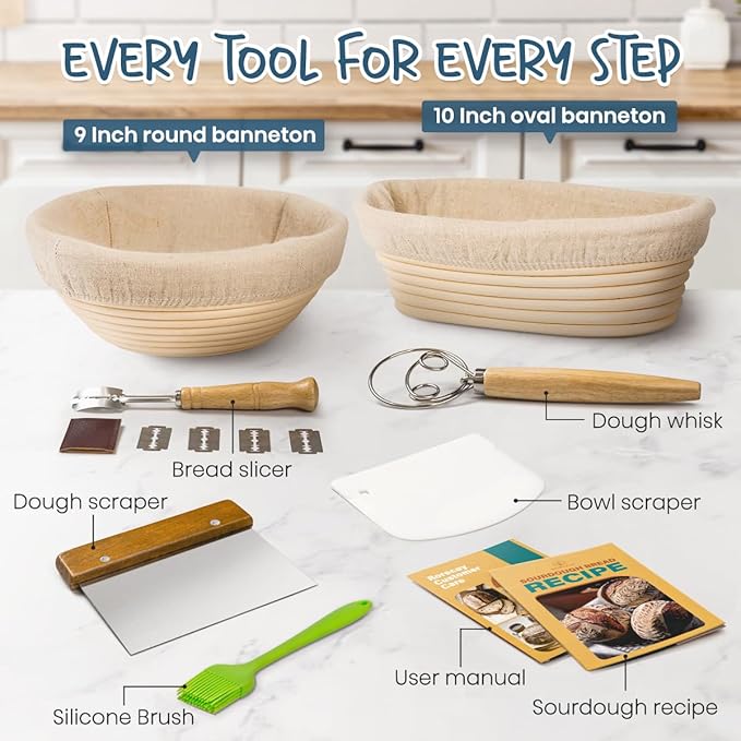 Rorecay Sourdough Starter Kit with Banneton Bread Proofing Baskets