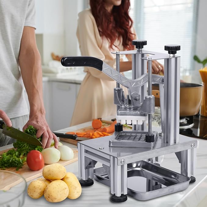 Rismanor Commercial French Fries Cutter 1/4″ 3/8″ 6 Wedges 6 Wedges to Core Stainless Steel Blades Potato Slicer Fruit Chopper for Restaurant Home Kitchen Cutting, Sliver