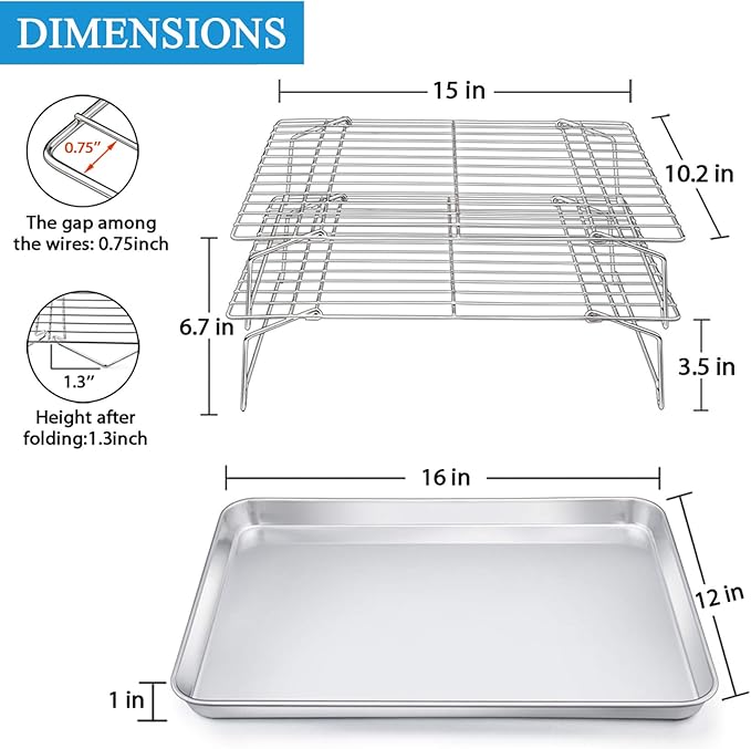 P&P CHEF 16 Inch Baking Sheet with Rack Set, Pans with Stackable Racks