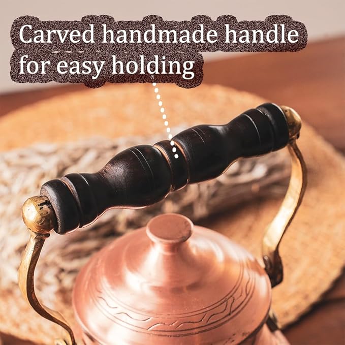 Vintage 100% Solid Pure Copper Turkish TeaPot Tea Pot Kettle for Stovetop Stove Top Traditional Decorative Fancy Arabic Moroccan Party Hammered Kitchen Antique Handmade Unique Style Gooseneck Gift