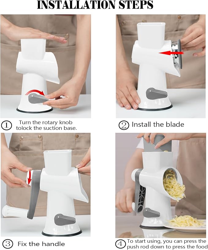 GOTOSOBAY Cheese Grater with Handle,Multifunctional Rotary Cheese Grater