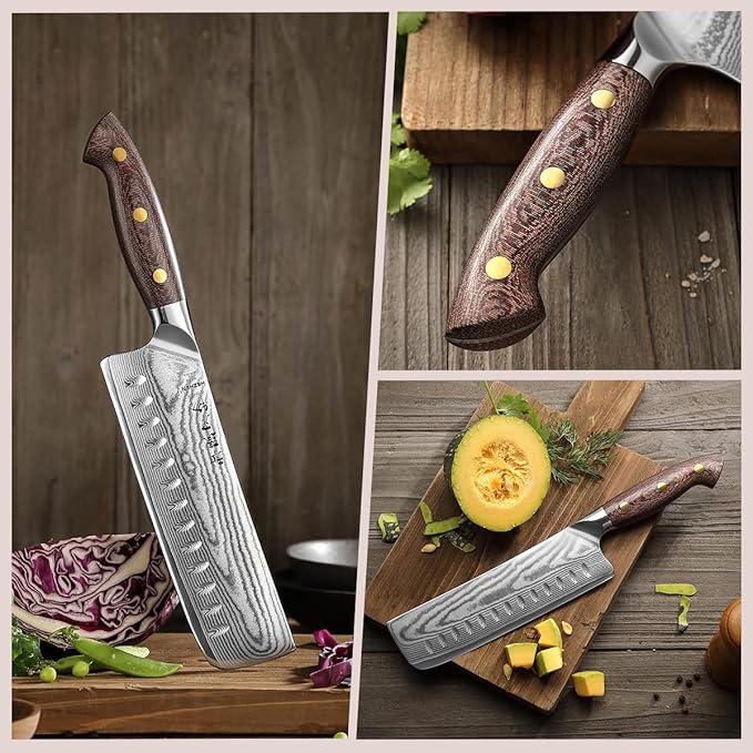 HEZHEN 7.4'' Nakiri Knife – 67 Layers Damascus Steel, Ultra Sharp Japanese Vegetable Knife for Home Cooks, Ergonomic Micarta Handle