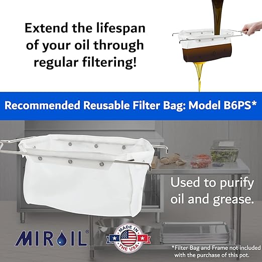 MirOil Oil Grease Bucket & Filter Pot, Silver (7 Gallon) – Fryer Container w/Lid Lock & Clip, Food Grade Interior Coating - Hot Grease Collection Pot - Made In USA – Model #60L
