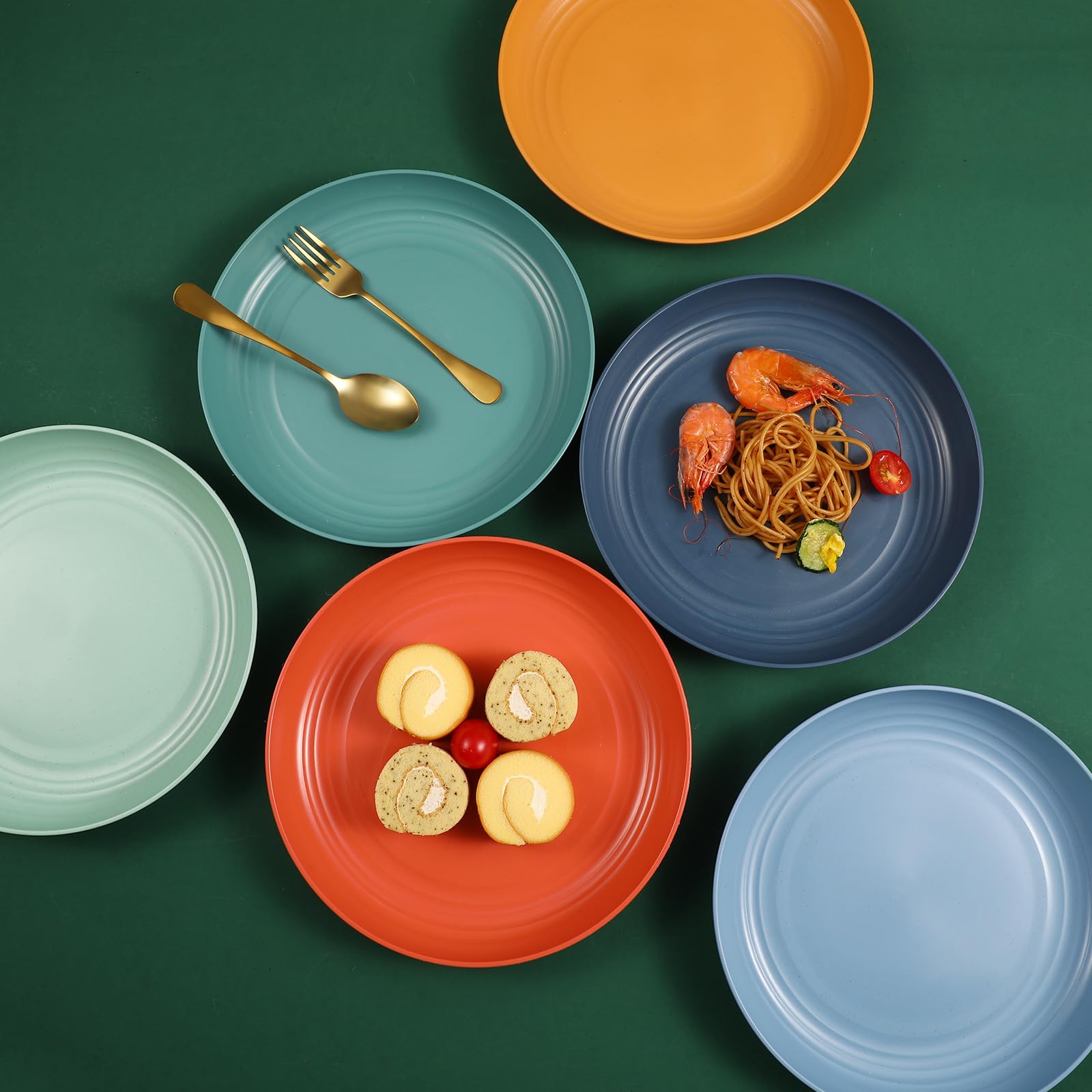 HEYCOME 12 Pcs Unbreakable Deep Dinner Plates Set, 9 inch Reusable Plastic Wheat Straw Plates, Microwave and Dishwasher Safe Plate for Kitchen, Lightweight Plate for Dessert, BPA Free, Dark Blue