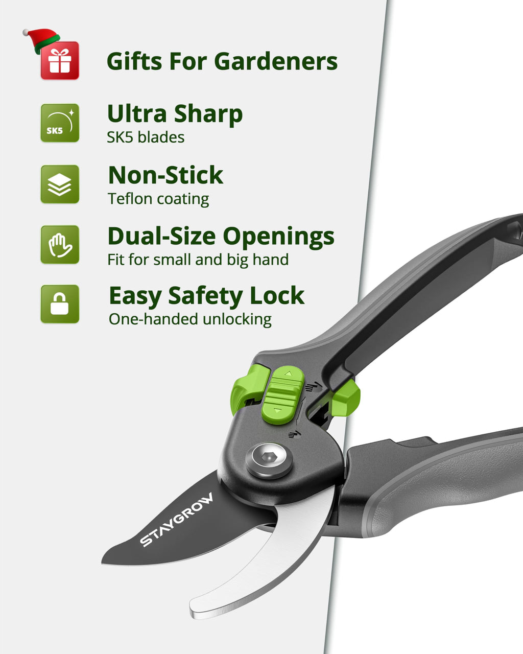 STAYGROW 8.5" Pruning Shears for Gardening SK5 Sharp Garden Shears