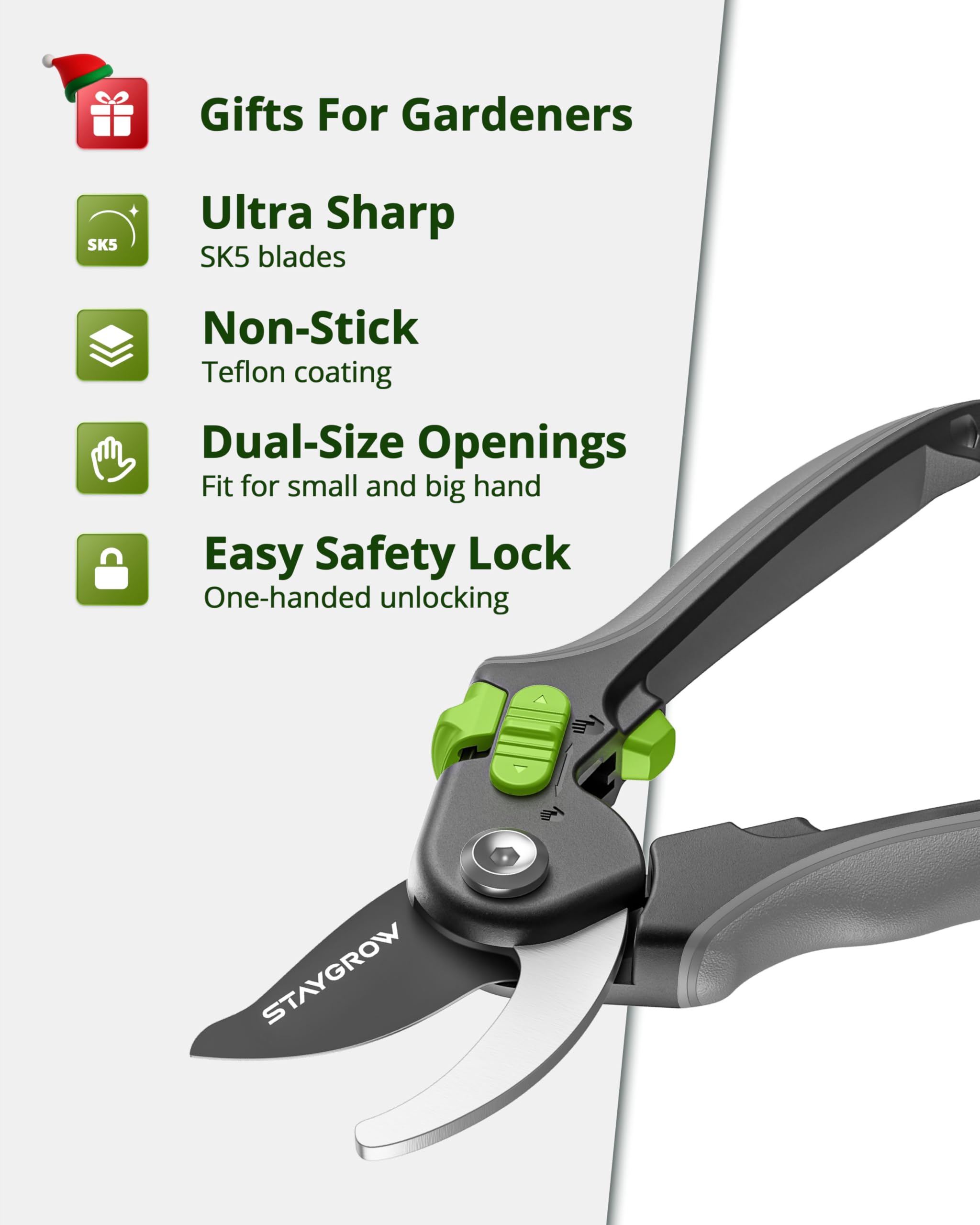 STAYGROW 8.5" Pruning Shears for Gardening SK5 Sharp Garden Shears