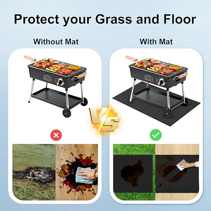LETITIN 70x48 Inch Large Under Grill Mat, Double-Sided Fireproof BBQ Grill Mat, Waterproof Oilproof Deck Protector for Blackstone, Charcoal/Gas Grills, Fire Pits, Patio & Lawn