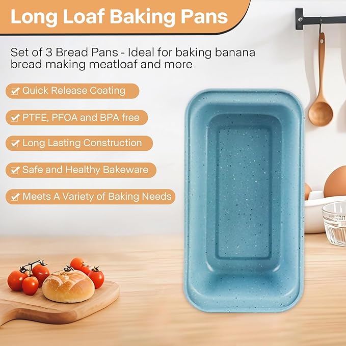 Proigtz 3-Pack Nonstick Loaf Pan, 9x4 in Nonstick Carbon Steel Bread Pans
