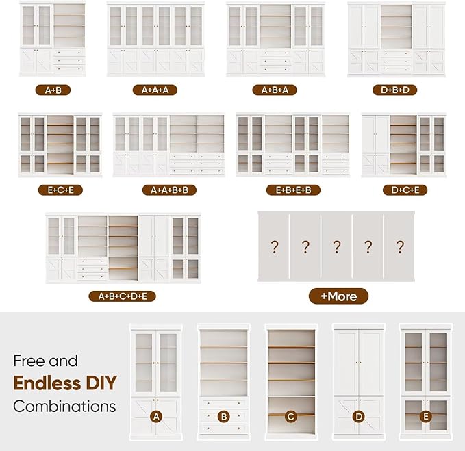 70.8" Tall Farmhouse Kitchen Pantry Cabinet with Doors, Modular Storage Cabinet with 4-Tier Adjustable Shelves, White, Wooden Hutch for Kitchen, Living Room