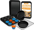 Ymiton Nonstick Baking Pans Set, 19 PCS Stackable Bakeware Sets, Oven Pan Set Includes Baking Tray, Cookie Sheet, Cake Pans, Loaf Pan, Muffin Pan, Silicone Cups