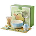 Matcha Whisk Set 7 Pcs Matcha Sets Blue, matcha Kit with Bowl, Whisk and Holder, Bamboo Scoop, Scoop Rest, Sifter & Tea Towel, Tea Gifts for Matche Lovers Making Breakfast Latte