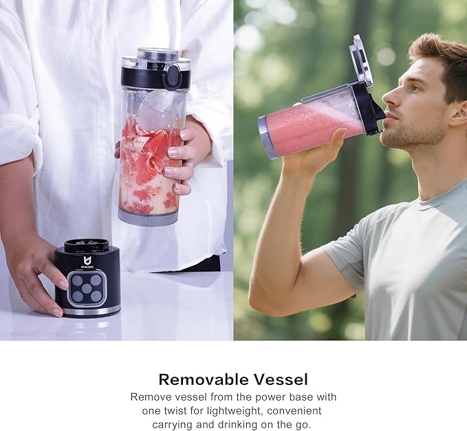 UTALENT Cordless Portable Blender, Ice Crush, 700W Motor, 25oz Cup, 4 Mode