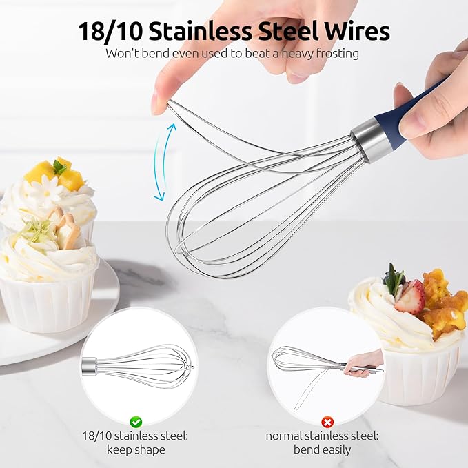 U-Taste Wire Whisk for Cooking, 18/10 Stainless Steel Wisk, S/Midnight Blue