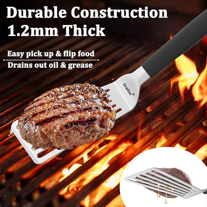 Svailse Stainless Steel Fish Spatula, 13.3 inch Metal Spatulas with Silicone Handle, Slotted Turner for Cooking, Grilling, Flipping, Egg, Cookie, Pancake and Burger (Large)