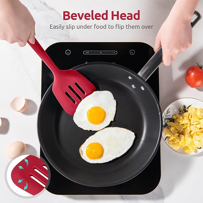 U-Taste Silicone Turner Spatula Set of 2, 13.6" Long/3.7" Wide, Red