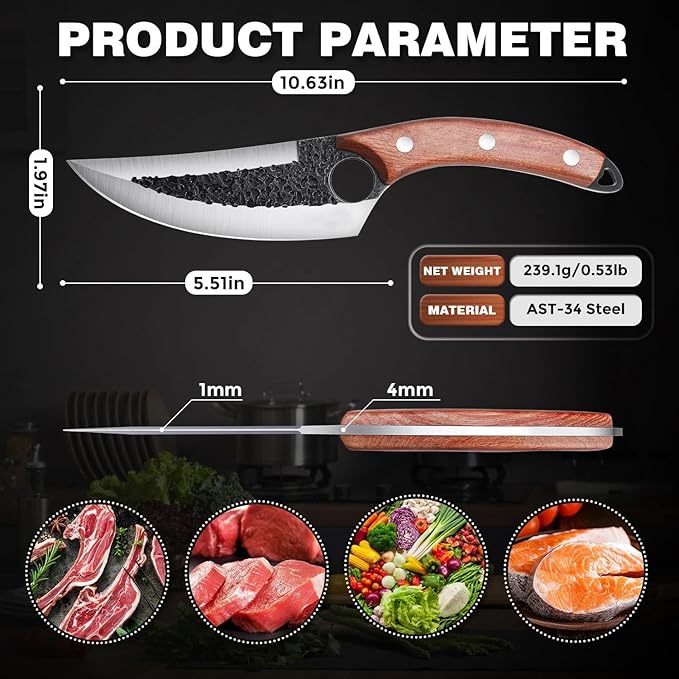 ROCOCO Butcher Cleaver Knife Set - 3PCS Serbian Chef Viking Boning Knife