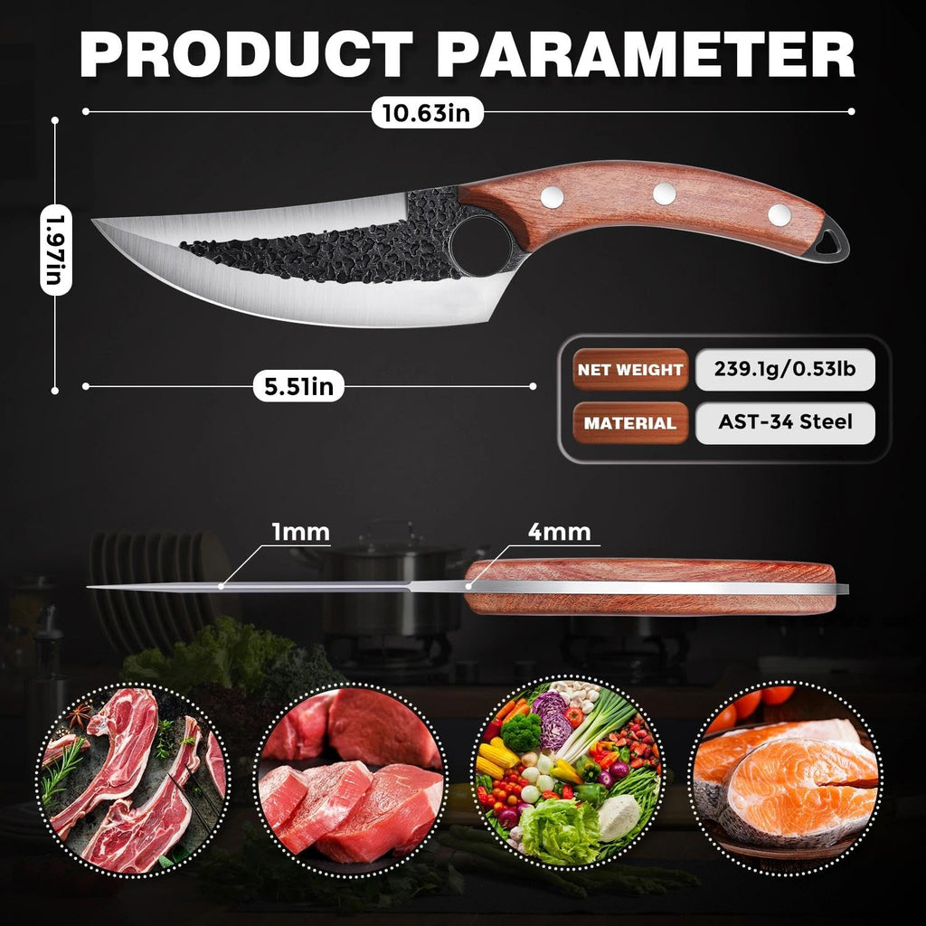 ROCOCO Butcher Cleaver Knife Set - 3PCS Serbian Chef Viking Boning Knife
