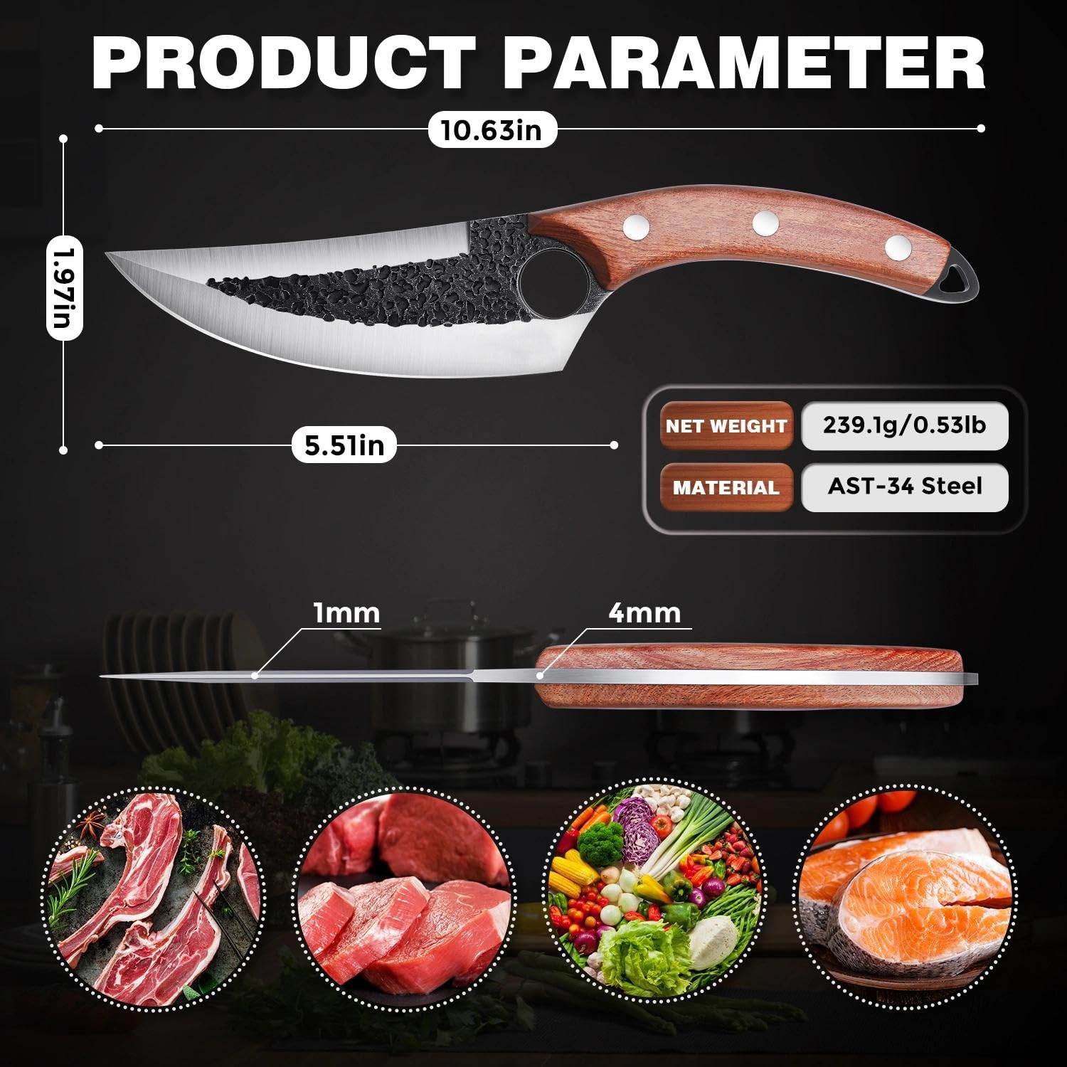 ROCOCO Butcher Cleaver Knife Set - 3PCS Serbian Chef Viking Boning Knife