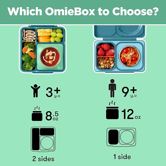 Omie OmieBox Kids Insulated Leakproof Bento Lunch Box with Food Jar (Meadow)