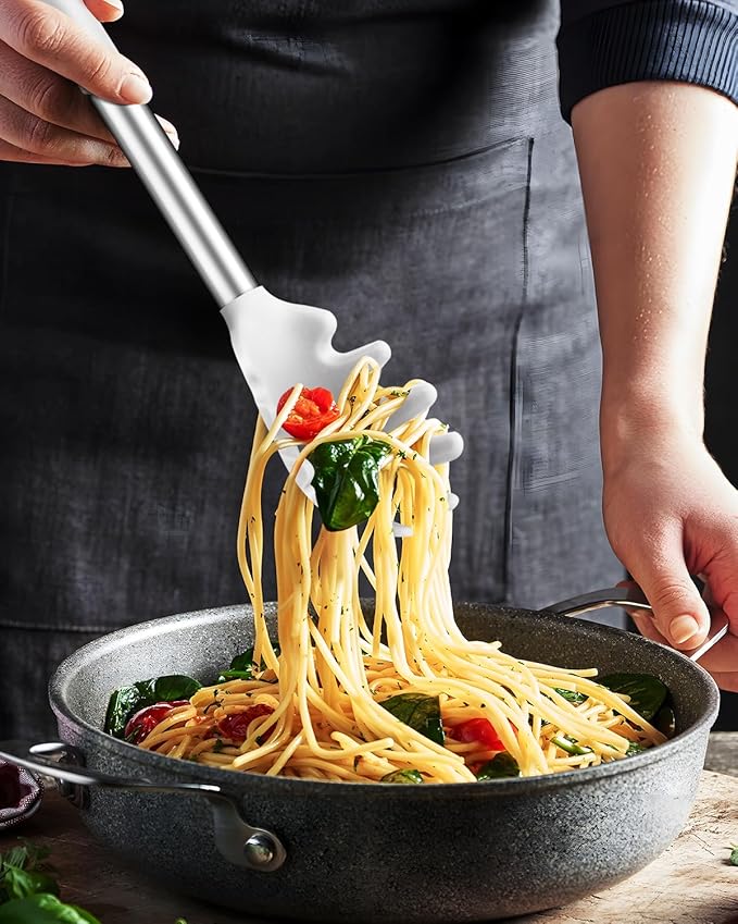 Spaghetti Spoon and Pasta Tong, 2 Pack (White)