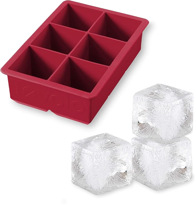Tovolo Large 2” King Cube Ice Tray Cayenne Red Ice Cube Trays for Whiskey Cocktails Smoothies, Big Square Ice Cube Mold Silicone Freezer Tray for Perfect Rock Cubes BPA Free Dishwasher Safe