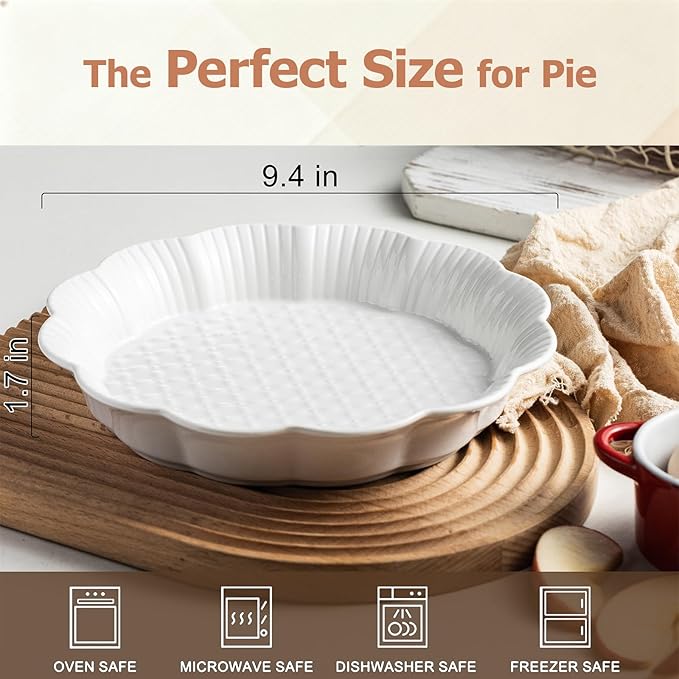 Cormomu Pie Pan for Baking, 9 Inch Ceramic Pie Dish Non-Stick