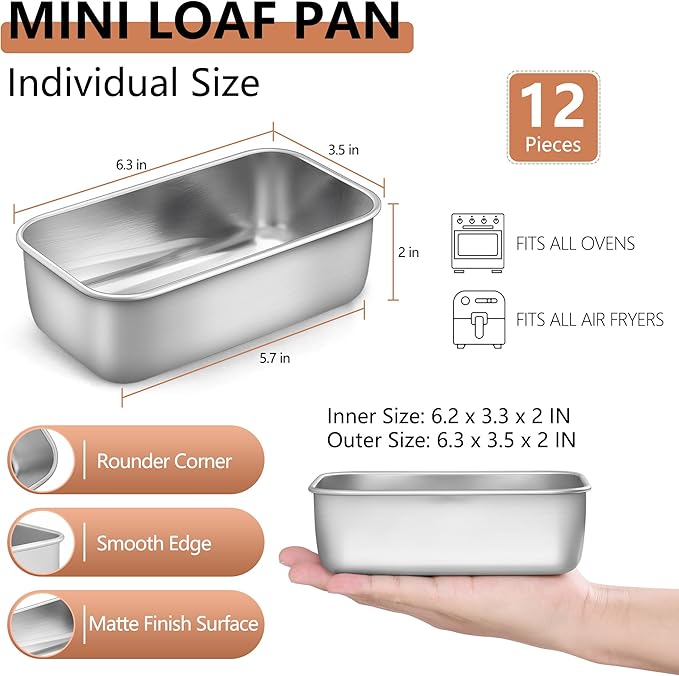 LIANYU 12 Pack Mini Loaf Pans for Baking, Stainless Steel Small Bread Pan