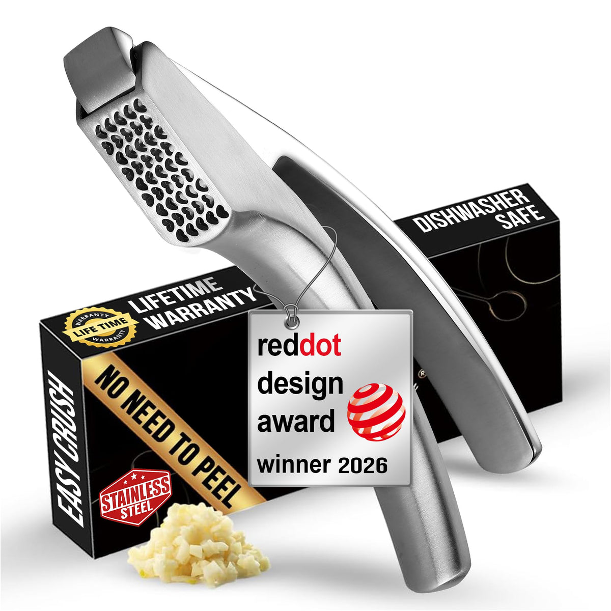 Gourmet Easy Garlic Press Lifetime Replace, No Need to Peel, Coarse Mince