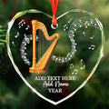 Personalized Text Name Year Harpist Christmas Ornament, Customized Harp Music Instrument Glass Ornaments, 2026 Xmas Ornament Gift for Teacher Student Harp Player, Musician Xmas Decorations