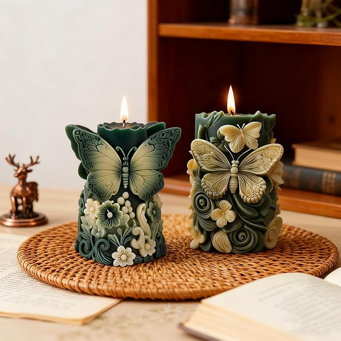 LEDNICA Flower Silicone Candle Molds, 3D Butterfly Silicone Molds for Soap Wax Resin Casting, DIY Floral Art Craft for Home Wedding Decor Gifts (White1)
