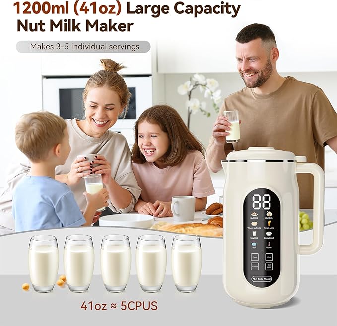 10-in-1 Nut Milk Maker Machine, 42oz Plant-Based Milk Blender with IMD Screen – Self-Cleaning, 12H Delay Start, Keep Warm, Automatic for Soy/Oat/Almond Milk, Juice, Smoothie, Soup, Boil Water & Cream