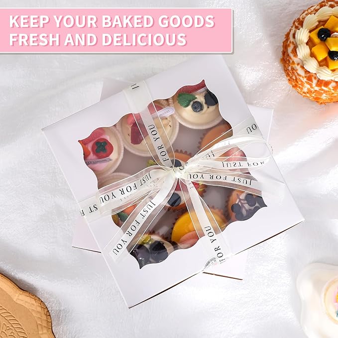CHENZEM 28Packs 7x7x5 Inch Small Cake Boxes, White Bakery Boxes with Window, 7 inch Cake Containers with Lids for Easter and Mother's Day Cheesecake, Cakes.(7 * 7 * 5inch/28pcs)