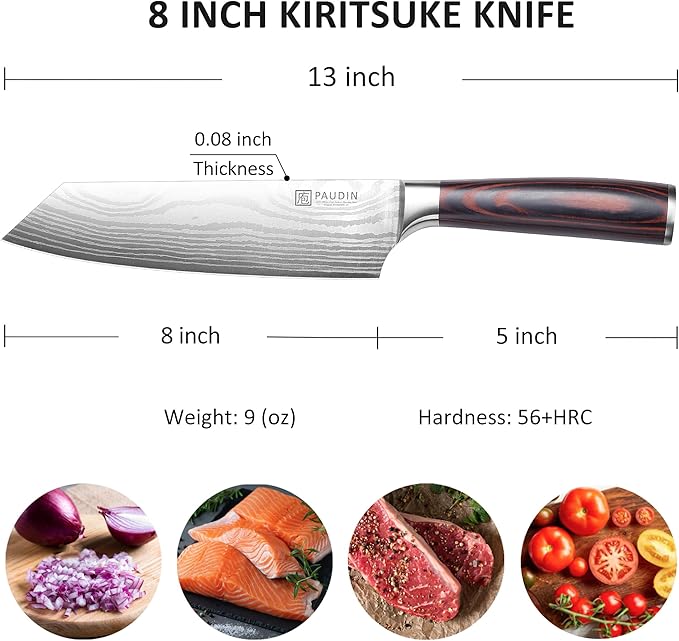 PAUDIN Kiritsuke Knife,8 Inch Japanese Chef Knife