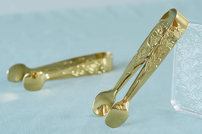 HINMAY 6PCS Mini Serving Tongs 4 Inches Small Rose Sugar Cube Tongs (Gold)
