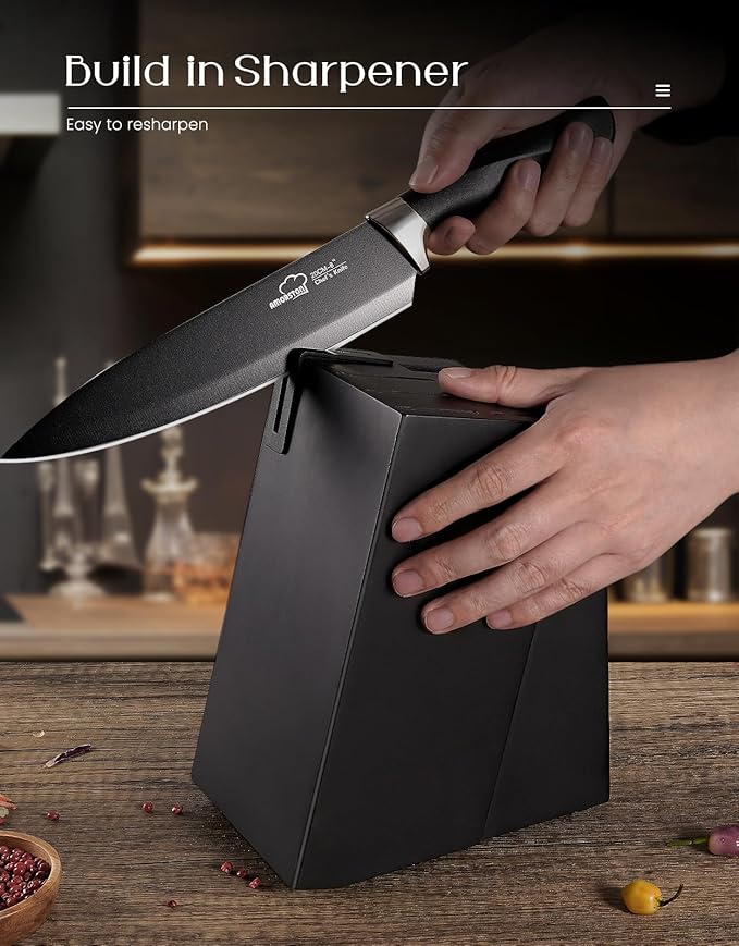 Amorston Knife Set 15 Piece Kitchen Knife Set with Block