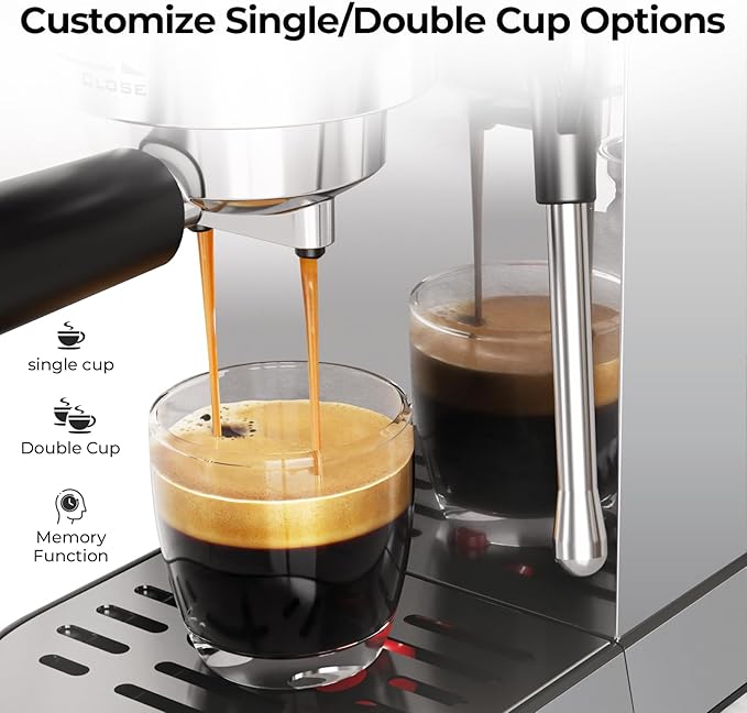 Havato 20 Bar Espresso Machine, Compact Espresso Coffee Maker with Milk Frother for Latte/Cappuccino, Auto Clean/34oz Removable Tank/Auto Shut-Off, Espresso Maker for Home/Office, Stainless Steel