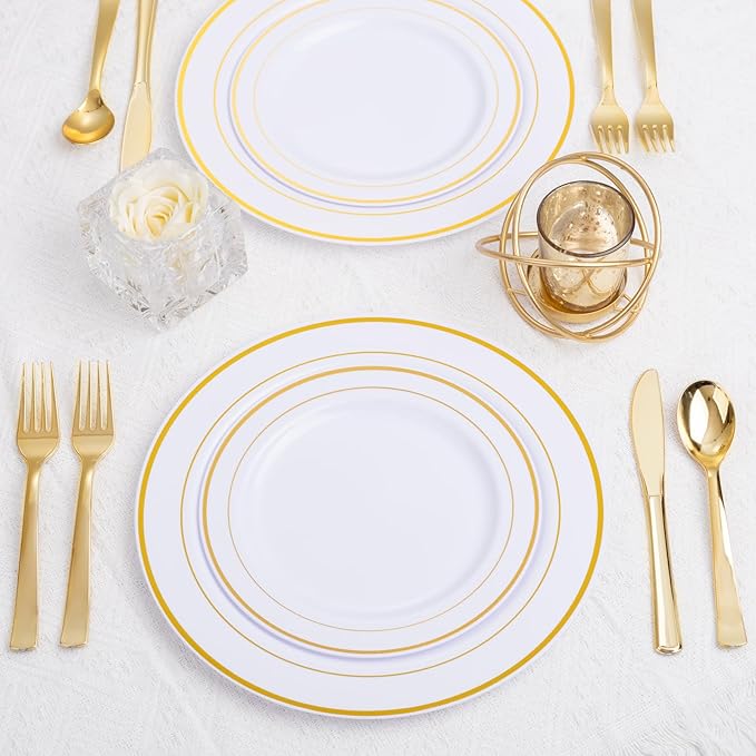 EI 360pcs Gold Plastic Silverware,Gold Silverware Disposable,Gold Forks and Spoons,Gold Plastic Cutlery include 120pcs Forks,120pcs Spoons and 120pcs Knives for Wedding,Afternoon Tea,Valentine's Day