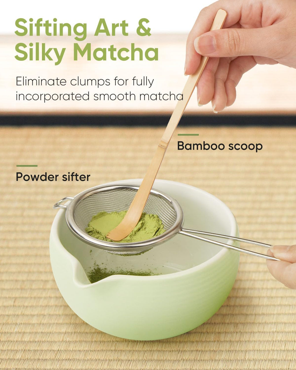 Joiish Matcha Whisk Set, 5-PC Matcha Kit Gift, Light Green