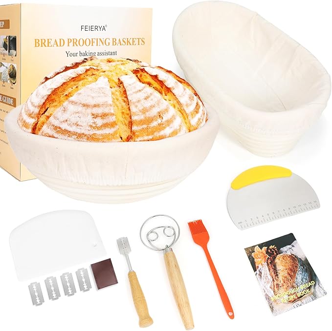 Banneton Bread Proofing Basket Set with Liners,9 Inch Round & 10 Inch Oval Sourdough Baking Kit for Professional & Home Use