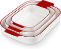 MALACASA Ceramic Casserole Dishes Set of 3, Red Trim Baking Dish for Oven